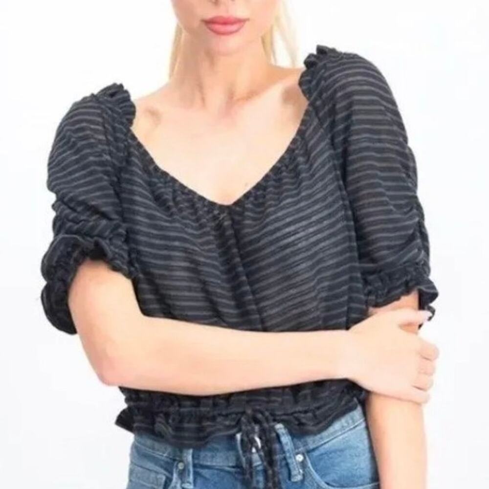 Free People The Dorothy Striped Cropped Blouse Women's Medium
